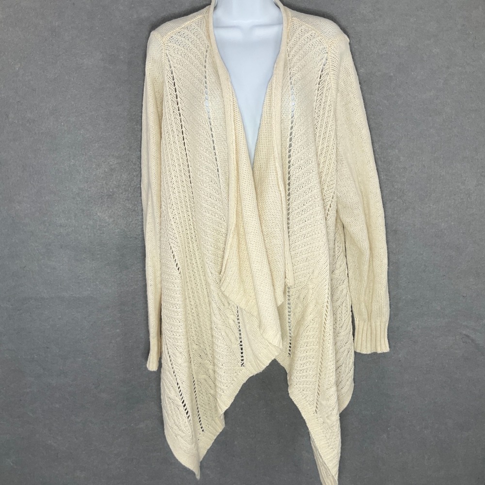 Lane Bryant Draped Cardigan Open Knit Sweater Lightweight Cream Wool Blend 18/20